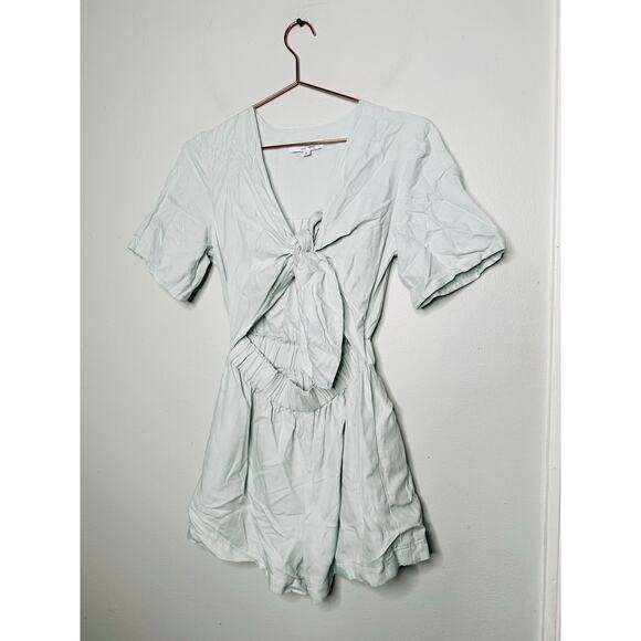 THAKOON x RTR Mint Tie Waist Linen Blend Plunge Neck Romper Size 2 - Picture 3 of 9